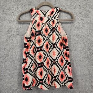 Hive Honey Geometric Print Halter Neck Tank Top Women's XS Coral Black White